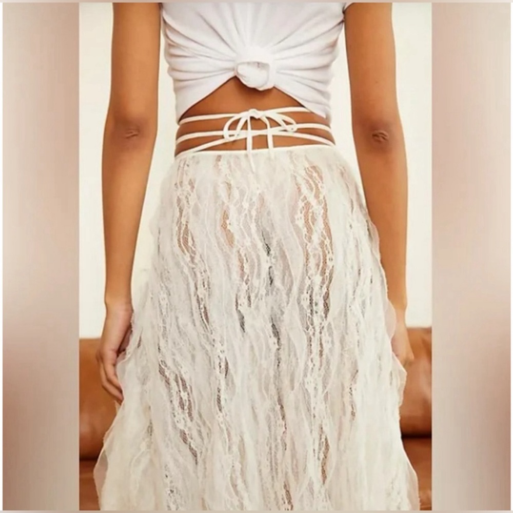 Free People Feel The Music Half Slip Skirt Lace Festival Ivory Bohemian X Small - Picture 6 of 7